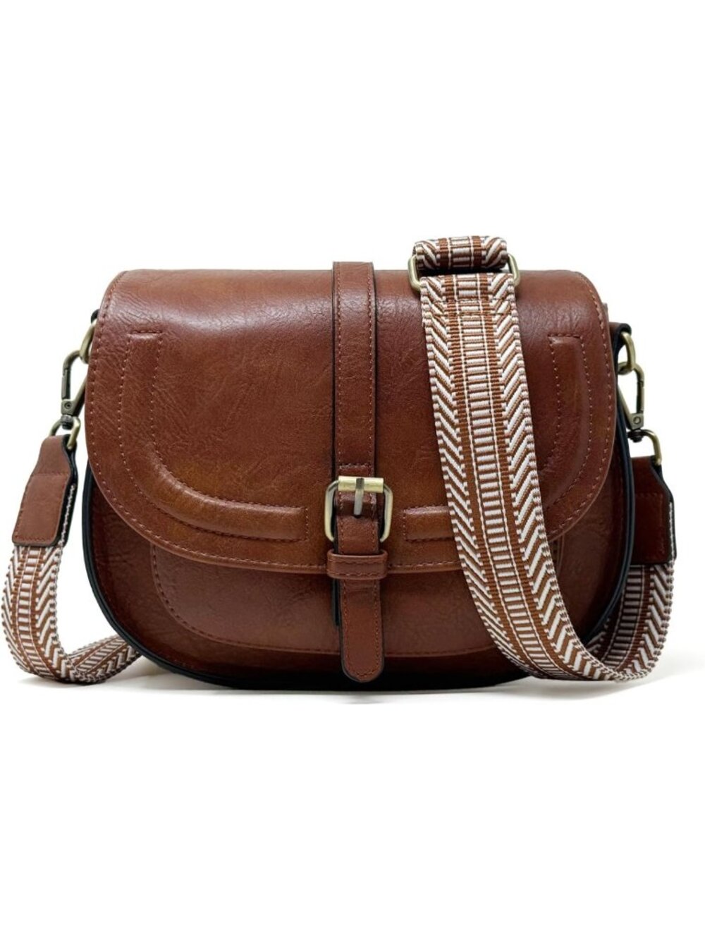 Stylish Vegan Leather Crossbody Bag for Women, Small Saddle Purse, Boho Handbag